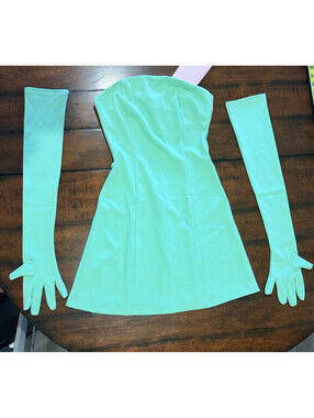 Miscreants London Cupid Mini Dress With Gloves In Green UK 8 US 4 Small